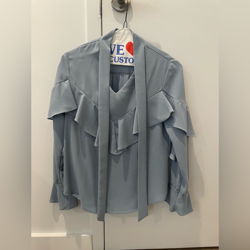 Blue Vintage Style Ruffle Blouse Size XS